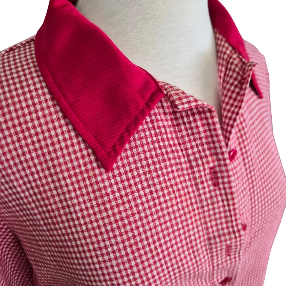 Allison Daley Petites Red Gingham Check 2 Piece Set Shirt and Pants Vintage